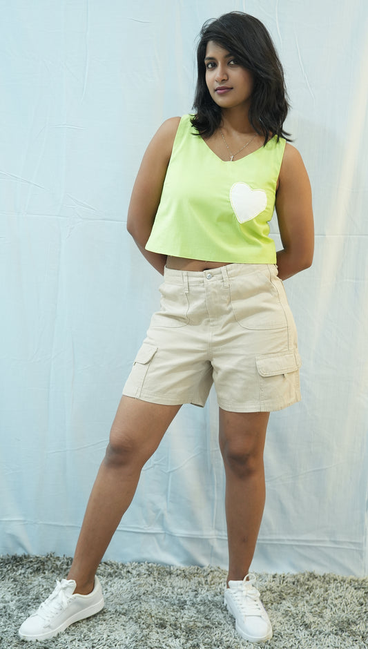 HEART FELT CROP TOP - COTTON LINEN - GREEN