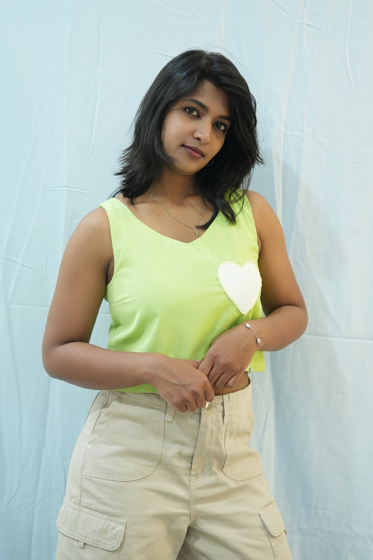 HEART FELT CROP TOP - COTTON LINEN - GREEN