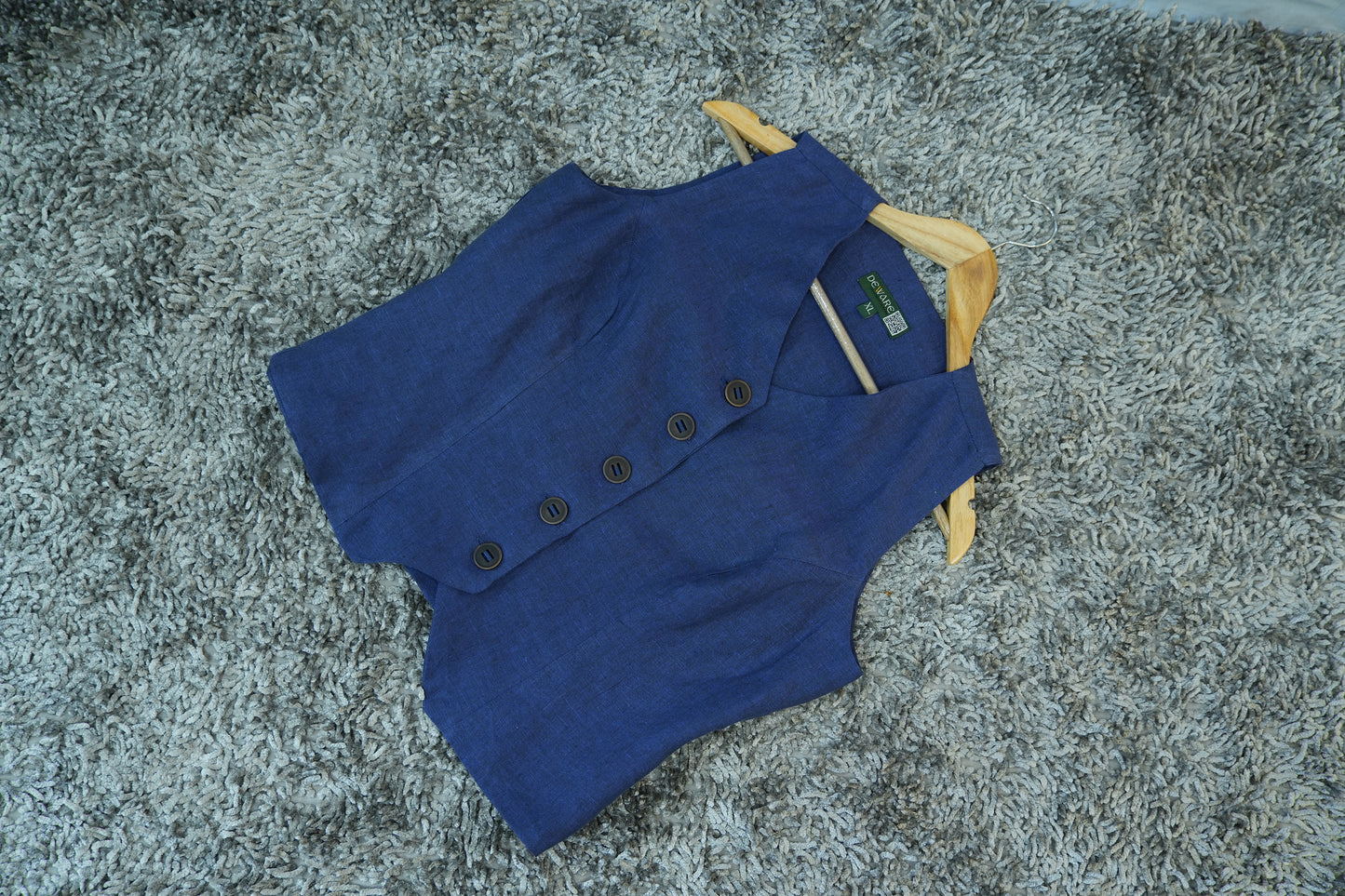 WOVEN MOONLIGHT BUTTONED VEST - LINEN - BLUE