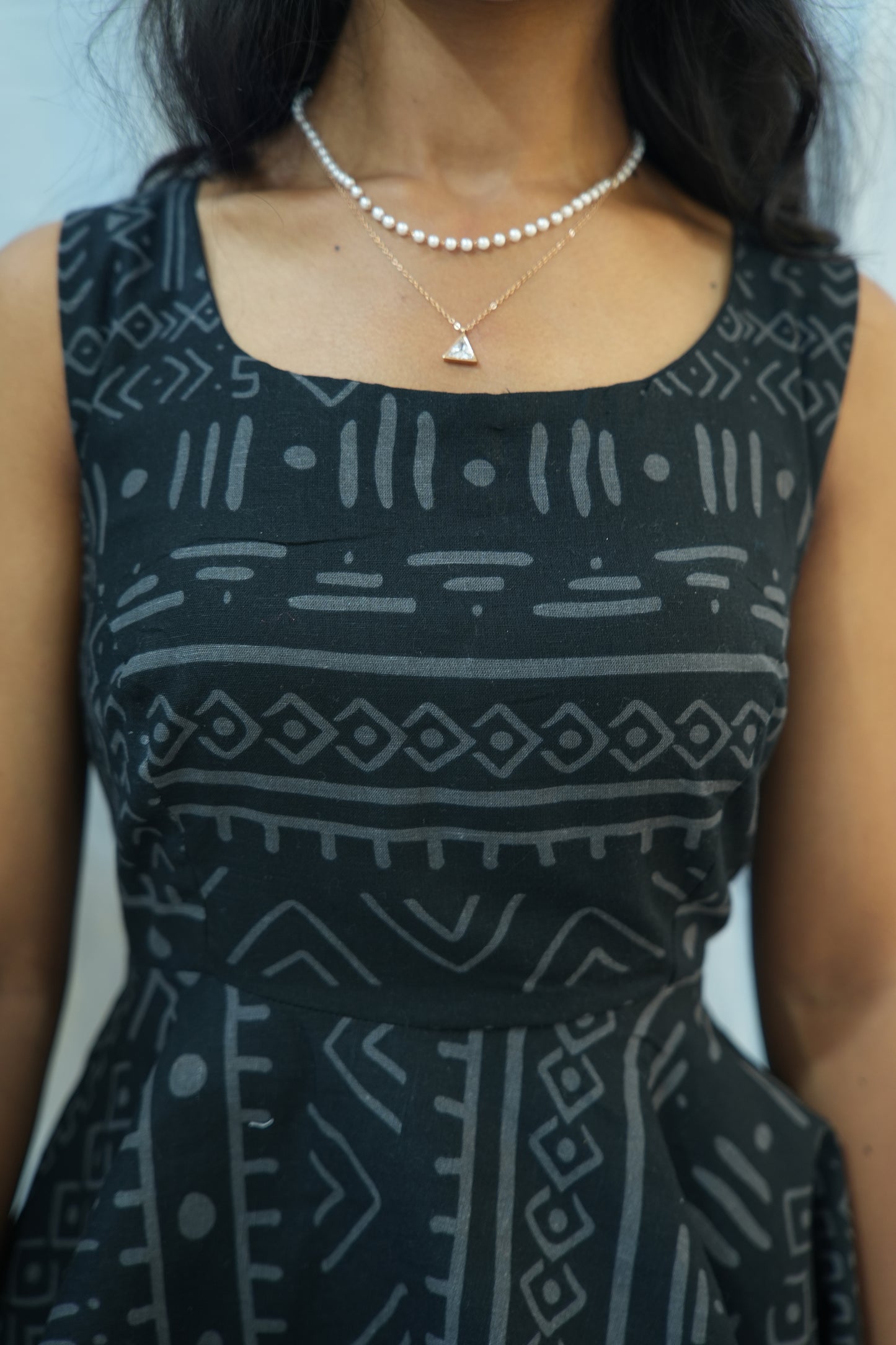 BLACK GEO PEPLUM - COTTON LINEN